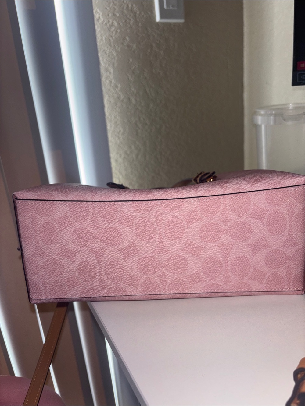 Coach Mollie Pink Signature Tote with Tan Leather Handles - Picture 5 of 5